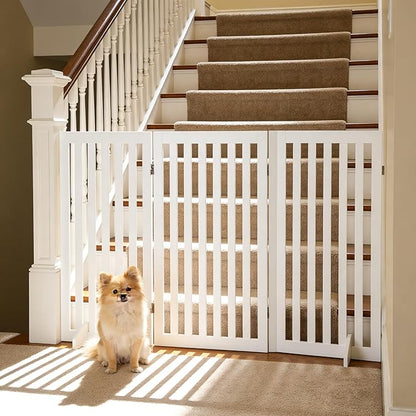 Freestanding Pet Dog Gate 36 Inch Foldable Fence Indoor 3 Panel Extra Wide Wooden Dog Door for Stairs Hallways Doorways