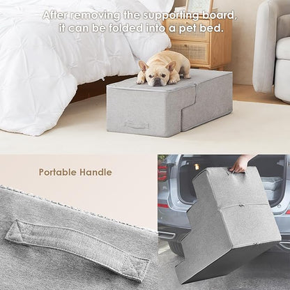 EHEYCIGA Dog Stairs for Bed 20" H, 4-Step Extra Wide Dog Steps for High Bed, Pet Steps for Small Dogs and Cats, Non-Slip Balanced Pet Ramp Indoor, Light Grey