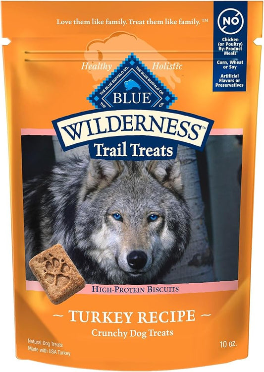 Blue Buffalo Wilderness Trail Treats High Protein Grain Free Dog Biscuits Crunchy Dog Treats, Turkey Recipe, 10-oz Bag