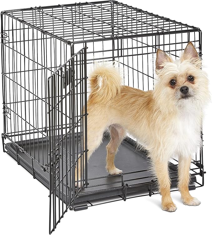 MidWest Homes for Pets 24-Inch iCrate for Small Breeds, 12-20 lbs, Single Door Folding Dog Crate with Divider Panel, Leak-Proof Tray & Secure Latch, Portable, Durable & Easy to Assemble