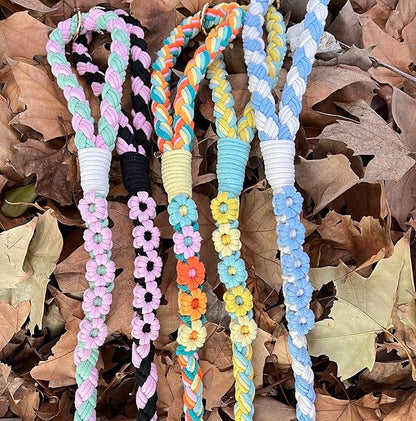 Handmade 5ft Braided Cotton Dog Leash with Unique Floral Handle, Durable and Stylish, Ideal for Small to Large Dogs, Blue & Yellow Twist