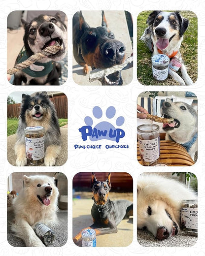 PAWUP Cod Skin Dog Treats with Duck Dog Snacks High Protein and Omega-3, Natural Dog Chews w/Taurine, 21 oz