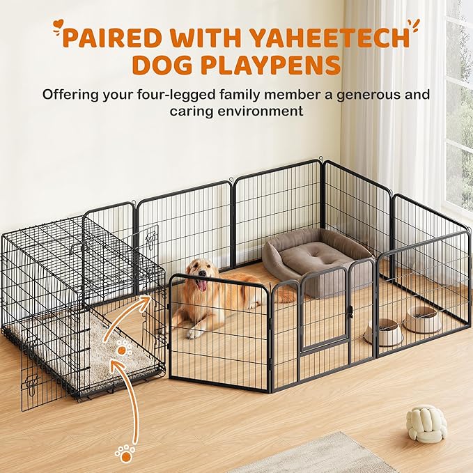 Yaheetech 42 inch Double Door Dog Crate w/Divider for Puppy to Adult XL Collapsible Metal Crate with Removable Tray Wire Dog Kennel for Large Dogs Portable Travel Cage, Black
