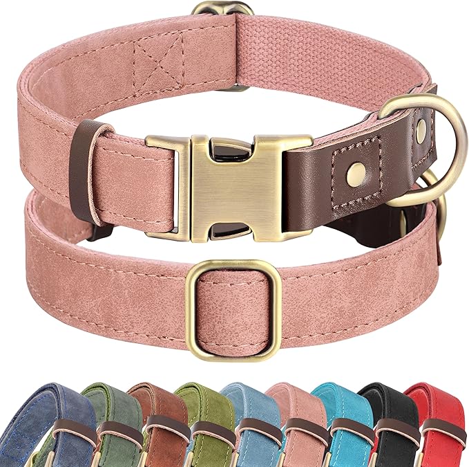 Didog Soft PU Leather Dog Collar for Large Dogs,Classic Adjustable Wide Pink Dog Collars with Quick Release Metal Buckle,Easy Clean and Comfortable with Nylon Lining,Pink,XL Neck 20-27", Width 1¼"