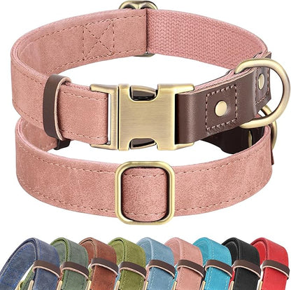 Didog Soft PU Leather Dog Collar for Large Dogs,Classic Adjustable Wide Pink Dog Collars with Quick Release Metal Buckle,Easy Clean and Comfortable with Nylon Lining,Pink,XL Neck 20-27", Width 1¼"