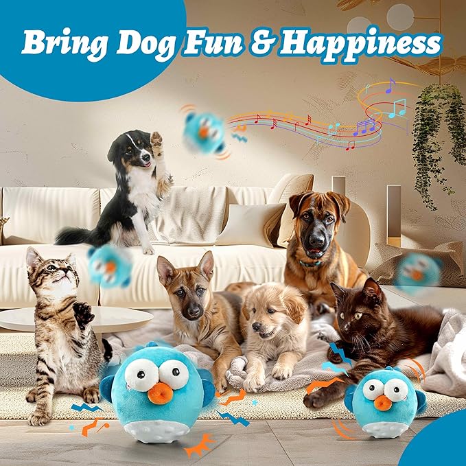 GUKCO Dog Toys,Rechargeable Crinkle Chew Interactive Squeaky Toy with Jumping Music Moving Ball for Small Medium Large Breed Puppy Toys to Keep Pets Busy (Puffer)