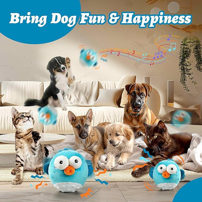 GUKCO Dog Toys,Rechargeable Crinkle Chew Interactive Squeaky Toy with Jumping Music Moving Ball for Small Medium Large Breed Puppy Toys to Keep Pets Busy (Puffer)