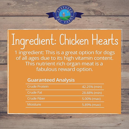 Shepherd Boy Farms Freeze Dried Dog and Cat Treats, Chicken Heart, All Natural Freeze-Dried Dog Treat & Snacks, Made in USA, High in Protein, Single Ingredient, Made in The USA, 3oz