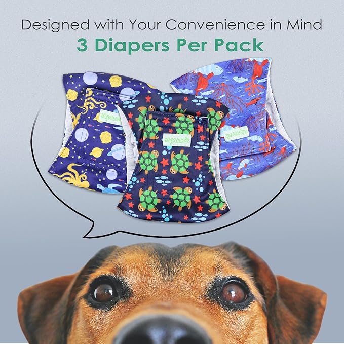 wegreeco Washable Male Dog Belly Band (Stylish Pattern)- Pack of 3 - Washable Male Dog Belly Wrap, Dog Diapers Male (Turtle, L)