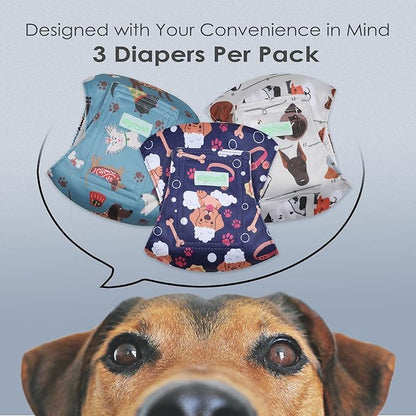 wegreeco Washable Male Dog Belly Band (Stylish Pattern)- Pack of 3 - Washable Male Dog Belly Wrap, Dog Diapers Male (Lovely Dogs, Medium)