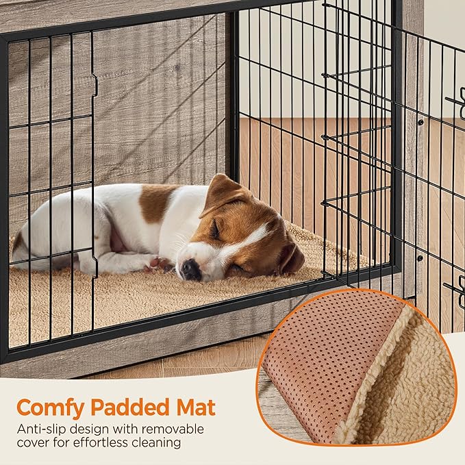 Yaheetech 38'' Dog Crate Furniture with Cushion Wooden Dog Crate with Double Doors/Adjustable Feet Side End Table for Medium/Large Dogs, 37.80" L x 25.59" W x 26.57" H