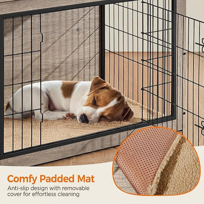 Yaheetech 32'' Dog Crate Furniture, Side End Table w/Cushion, Double Doors, Adjustable Feet, Wooden Kennel Cage for Small/Medium Dogs, Indoor Outdoor