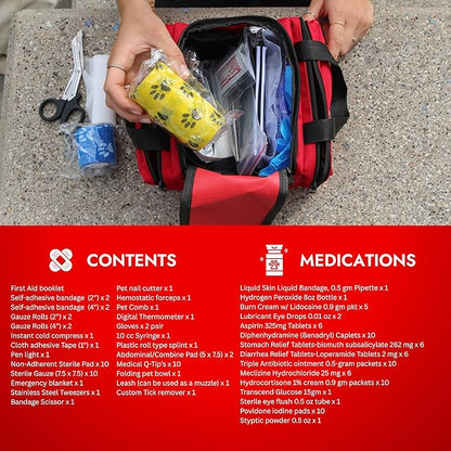Cat & Dog First Aid Kit - Dog Emergency Kit, Health Supplies & Wound Care -with Thermometer, Bandages for Wounds - Essentials, Travel Bag (Medium)
