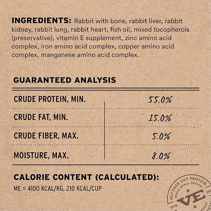 Vital Essentials Freeze Dried Dog Food, Raw Rabbit Crunchy Mini Nibs | Complete Meal or Topper | 96% Rabbit, Organs & Bone | Limited Ingredient, High Protein, Grain Free Dry Dog Food | 25 oz Bag
