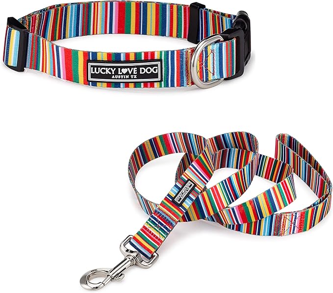 Lucky Love Dog - Easy Click Buckle Dog Collar with Leash Set Combo, Durable & Comfortable for Male & Female Dogs, Pet Collar for Small Dogs, Secure Fit - Hippie Combo, Small