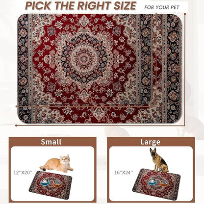 Vintage Carpet Boho Pet Feeding Mat,Absorbent Quick-Dry Cat Dog Food and Water Bowl Mats,Non-Slip Rubber Backing Mat,Cat Dog Accessories Supplies 12"x20"