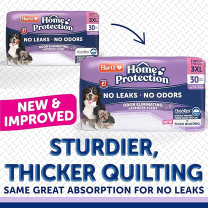 Hartz Home Protection Super Absorbent Odor Eliminating Lavender Scented No Leak Dog Pads, 3XL 30 Count