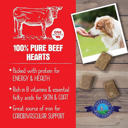 Shepherd Boy Farms Freeze Dried Dog and Cat Treats, Beef Heart, All Natural Single Ingredient Freeze-Dried Dog Treat & Snacks, Made in USA, High Protein, Essential Nutrition of Raw Food, 3oz