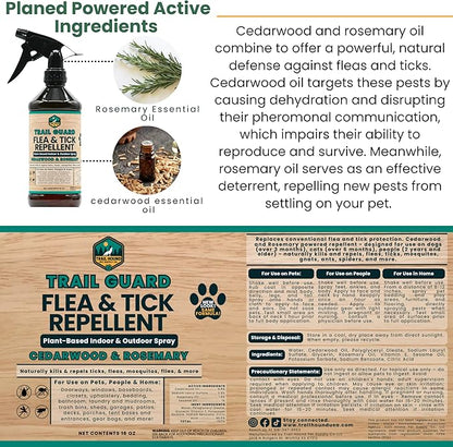 Trail Guard Natural Extra Strength Insect, Flea and Tick Spray for Dogs, Cats, People & Home (16oz, Cedarwood & Rosemary)