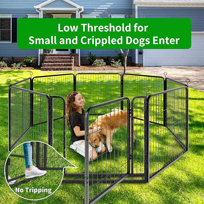 Kfvigoho Dog Playpen Outdoor Extra Wide 32 Piece Panels Heavy Duty Dog Fence 32" Height Anti-Rust with Doors Portable for RV Camping Yard, Total 84FT, 561 Sq.ft, Snowy Black