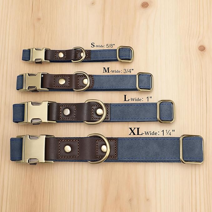 Didog Soft PU Leather Dog Collar for Large Dogs,Classic Adjustable Wide Dog Collars with Quick Release Metal Buckle,Easy Clean and Comfortable with Nylon Lining,Blue,XL Neck 20-27", Width 1¼"