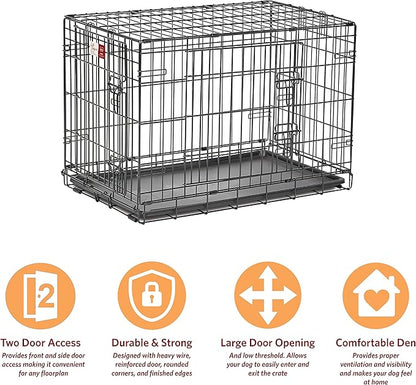 MidWest Homes for Pets 30-Inch LifeStages Crate for Medium Breeds, 21-40 lbs, Double Door Folding Dog Crate with Divider Panel, Leak-Proof Tray & Secure Latch, Heavy-Duty & Easy to Assemble