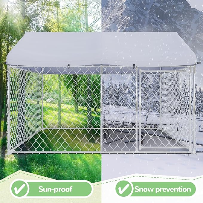 EUNHOO Dog Kennel for Outside, 7'L x 5.9'W x 5.05'H Large Dog Enclosures for Big Dogs, Dog Kennel Playpen with Roof, Metal Wire Dog Run