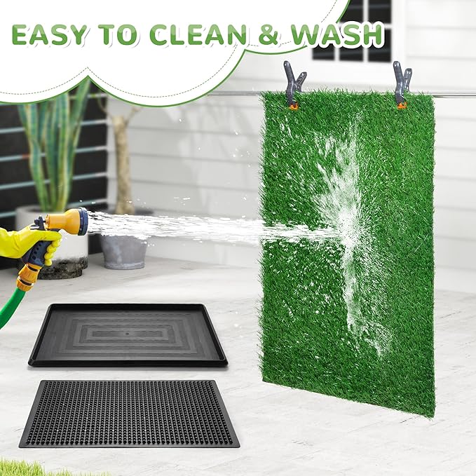 Generic 30" x 20" Dog Grass Pad with Tray, 3-Piece Washable Artificial Grass Pee Pad for Dogs, Large Indoor/Outdoor Pet Toilet
