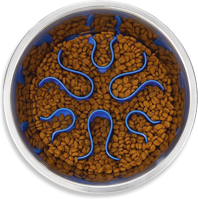 Outward Hound Fun Feeder Stainless-Steel Slo Bowl for Dogs – Medium 2‑Cup Capacity, Slow Feeding, Removable Puzzle Maze, Non-Slip, Fits Raised Feeding Platforms