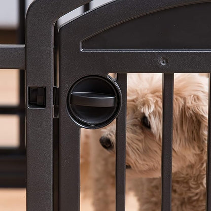 IRIS USA Dog Playpen with Door, 24” 4 Panel Pet Exercise Pen – Indoor Outdoor Puppy Play Pen, Portable Plastic Pet Fence for Small Medium Dogs, Foldable 35” x 35” x 24”, Black