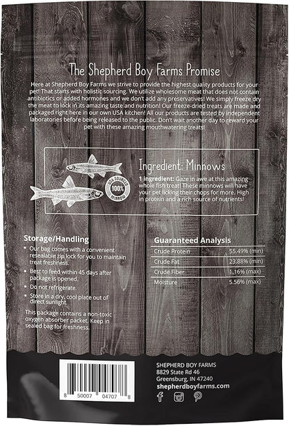 Shepherd Boy Farms Freeze Dried Dog and Cat Treats, Minnows, All Natural Single Ingredient Freeze-Dried Dog Treat & Snacks, Made in USA, High in Protein, Essential Nutrition of Raw Food, 5oz