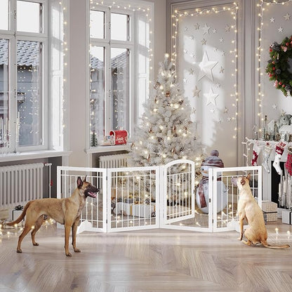 Vantas Folding Pet Gate 96" Wide, 30" Tall No-Assembly Metal Dog Gate, Freestanding Wire Pet Puppy Safety Fence, Extra Wide with 2PCS Support - White