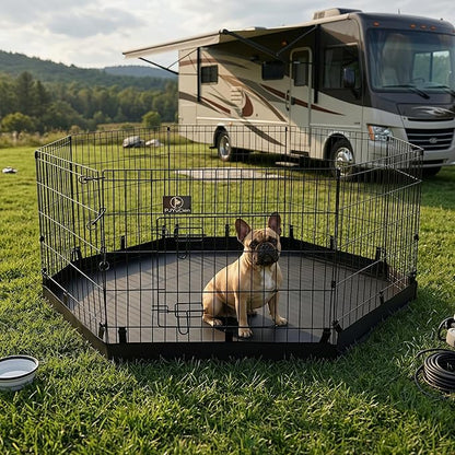 PJYuCien Dog Playpen with Bottom Pad - Metal Foldable Exercise Pen, 8 Panels 30" H x 24" W Indoor Outdoor Pet Fence Puppy Crate Kennel, Black