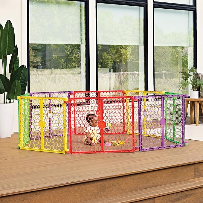 Regalo Safety 260" Super Wide Baby Gate & 8-Panel Playpen, 2-in-1 Convertible Baby Play Yard, Large Foldable Play Pen for Babies, Toddlers & Pets, Includes Wall Mount Kit, Multi-Colored