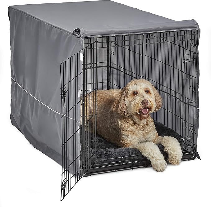 MidWest Homes for Pets Double Door 48-inch Dog Crate Kit, Bundle Includes a Two-Door Cage, Matching Gray Bed and Crate Cover, For Extra-Large Sized Breeds