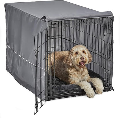 MidWest Homes for Pets Double Door 48-inch Dog Crate Kit, Bundle Includes a Two-Door Cage, Matching Gray Bed and Crate Cover, For Extra-Large Sized Breeds