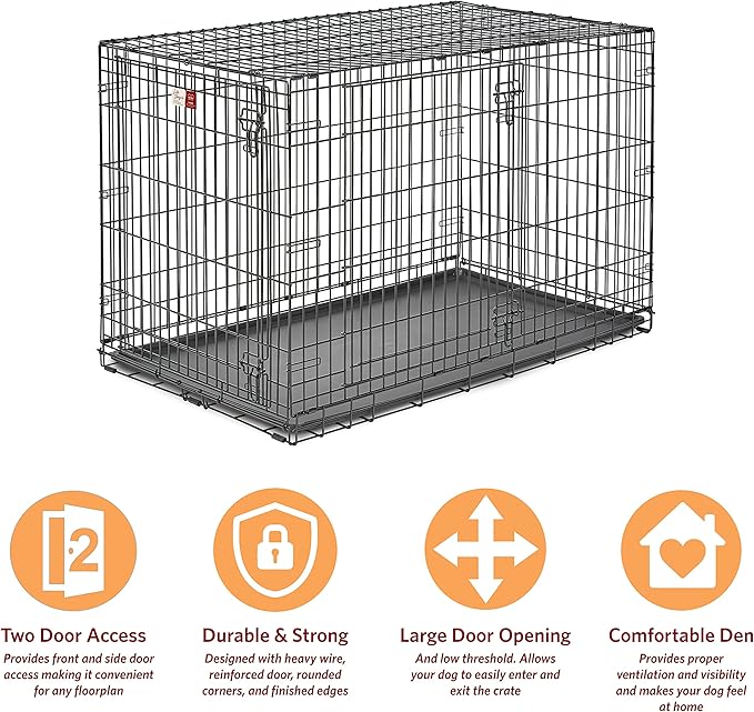 MidWest Homes for Pets 48-Inch LifeStages Crate for Extra-Large Breeds, 90-110 lbs, Double Door Folding Dog Crate with Divider Panel, Leak-Proof Tray & Secure Latch, Heavy-Duty & Easy to Assemble