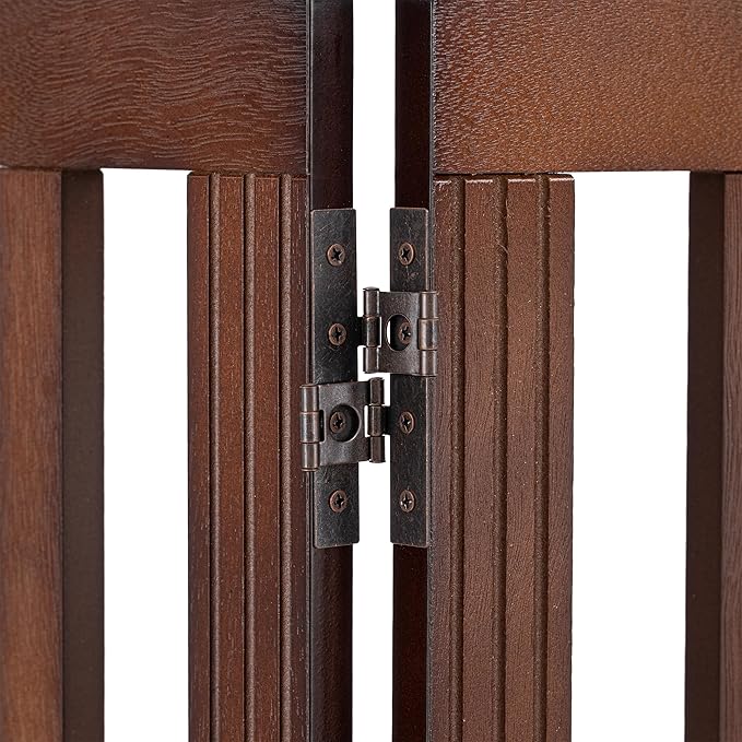 SPIRICH 120" Extra Wide 28" Tall Dog Gate Indoor, Dog Gates for Doorways, Stairs, The House, Wooden Freestanding Foldable Pet Gate, Step Over Puppy Safety Fence, 5 Panels, Brown