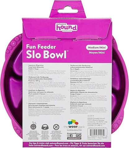 Outward Hound Fun Feeder Slo Bowl – Medium 2‑Cup Capacity,Slow Feeding,Small to Medium Dogs & Cats,Non-Slip,Purple,Flower Pattern,(Pack of 12)