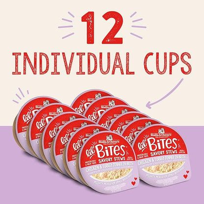 Stella & Chewy's Lil Bites Savory Stews for Small Breeds Chicken & Turkey Dinner in Broth, 2.7 oz Cups (Pack of 12)