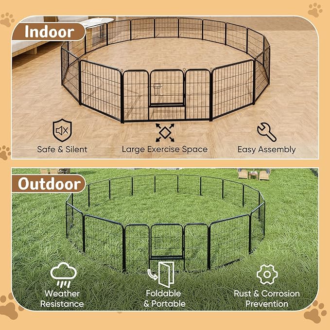 DUMOS Dog Playpen Indoor, Metal 24 Inch 16 Panels Foldable Pet Fence with Door, Outdoor Small Medium Large Dog Puppy Portable Exercise Play Pen for RV Camping, Trips, Play Yard