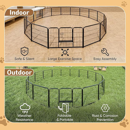 DUMOS Dog Playpen Indoor, Metal 24 Inch 16 Panels Foldable Pet Fence with Door, Outdoor Small Medium Large Dog Puppy Portable Exercise Play Pen for RV Camping, Trips, Play Yard