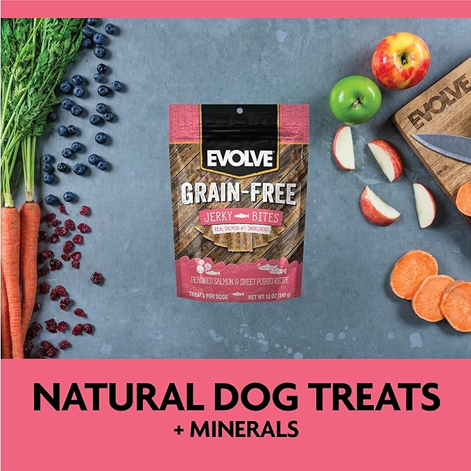 Evolve Grain Free Deboned Salmon and Sweet Potato Jerky Bites Dog Treats, 25oz