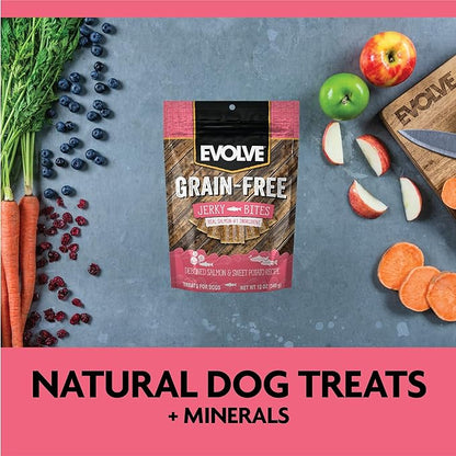 Evolve Grain Free Deboned Salmon and Sweet Potato Jerky Bites Dog Treats, 25oz
