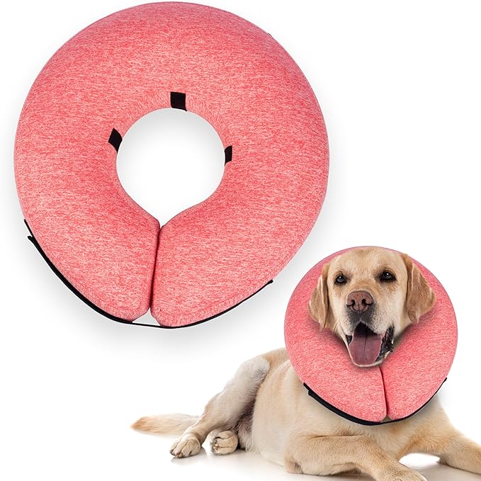 Big Ant Protective Inflatable Collar for Dogs and Cats, Dog Neck Donut Collar, Soft Cone for Dogs After Surgery, Soft Pet Recovery Collar Dog Cone Collar Does Not Block Vision E-Collar (Large, Pink)