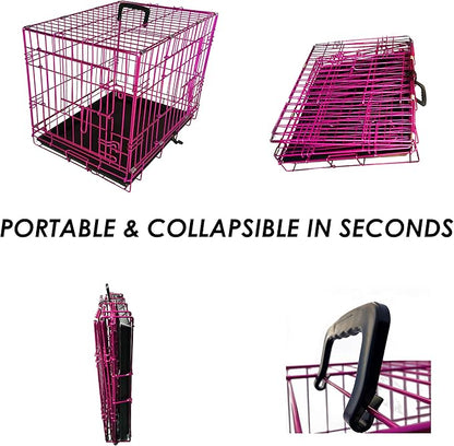 PET Expressions Luxury Colorful 24 Inch Foldable Dog Crate with 2 Doors | Free Training Ebook and Pet Calming Music | 3 Colors & 3
