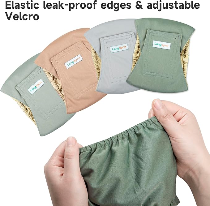 Male Dogs Diapers Belly Bands(4Pack), Washable Reusable Male Boy Doggy Wraps Panties for Doggie Puppy Pooping Potty Training Incontinence Marking Pañal para Perro Brown Gray Green Cyan Large