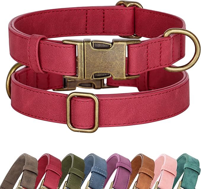 Didog Soft PU Leather Dog Collar, Stylish Quick Released Dog Collars for Small Dogs, Easy Clean Adjustable Pet Collar for Daily Walking, Red, S Fit 10-15" Neck