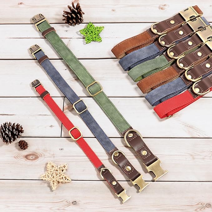 Didog Soft PU Leather Dog Collar for Large Dogs,Classic Adjustable Dog Collars with Quick Release Metal Buckle,Easy Clean and Comfortable with Nylon Lining,Olive Green,L Neck 16-23"
