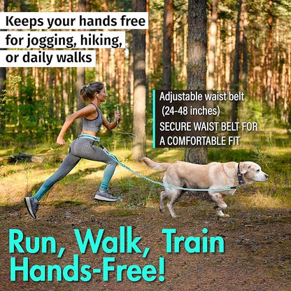 Hands Free Dog Leash with Waist Belt Lifetime Replacement, Dual Handle Bungee Leash for Running, Jogging, Hiking and Walking, for Medium and Large Dogs 5118